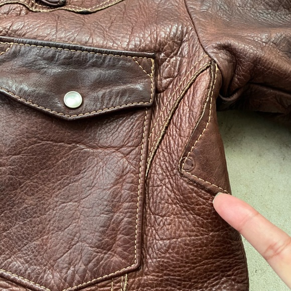 Vintage East West Musical Instruments Leather Jacket 60s 70s Rocker XS Brown - Picture 12 of 16